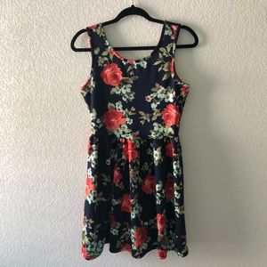 Navy A-line with red flowers